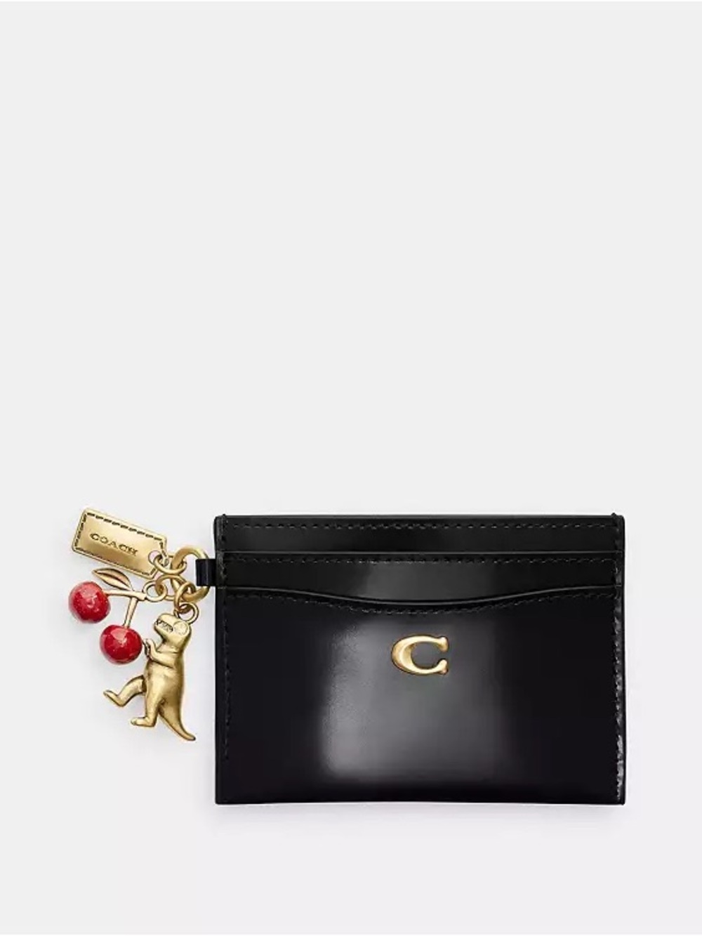 ✨🦖NWT✨🦖Coach Black Patent Leather Card Case with Charms